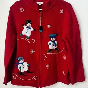 Vintage Snowman Ugly Christmas Sweater Cardigan Size Large